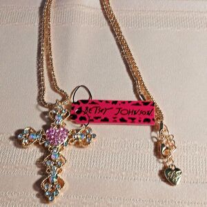 New Gold Plated AB Crystal Angel Cross Pendant Necklace.